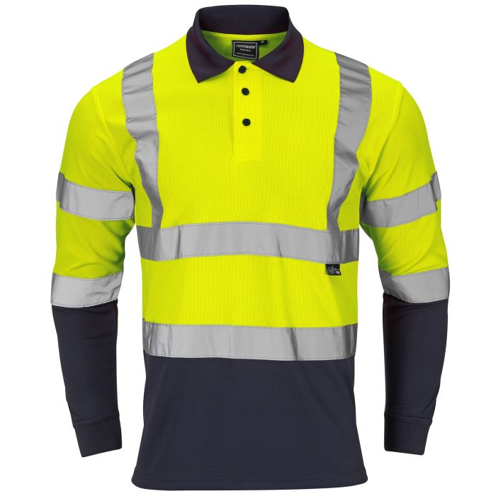 Hi Viz Yellow/Navy 2 Tone Long Sleeve Bird Eye Polo Shirt main product photo