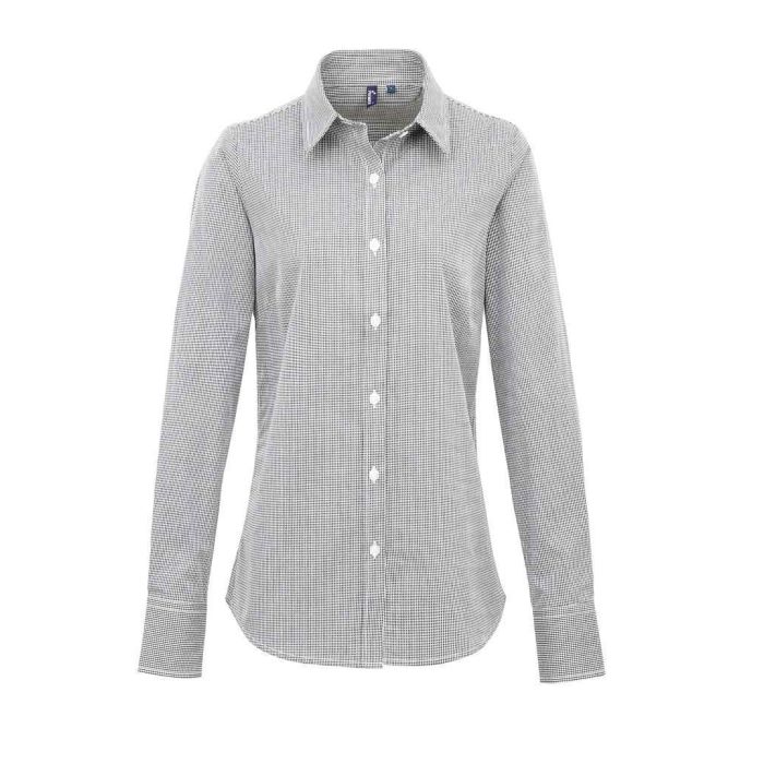 Premier Ladies Gingham Long Sleeve Shirt main product photo