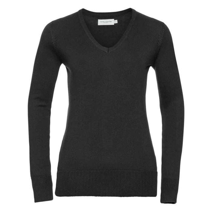 Russell Collection Ladies Cotton Acrylic V Neck Sweater