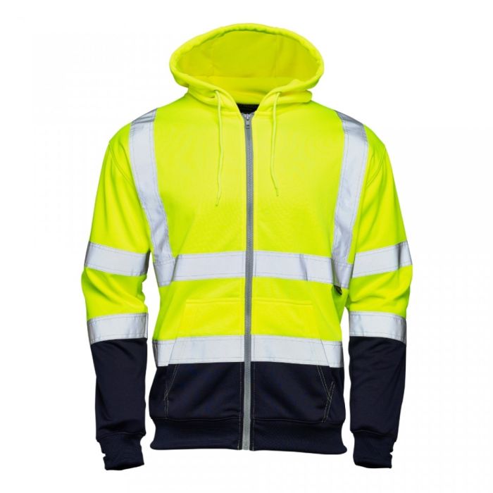 Hi Vis Yellow/Navy 2 Tone Hooded Zipped Sweatshirt main product photo