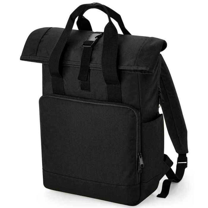 BagBase Recycled Twin Handle Roll-Top Laptop Backpack - Black - ONE