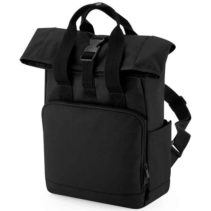 BagBase Recycled Mini Twin Handle Roll-Top Backpack - Black - ONE