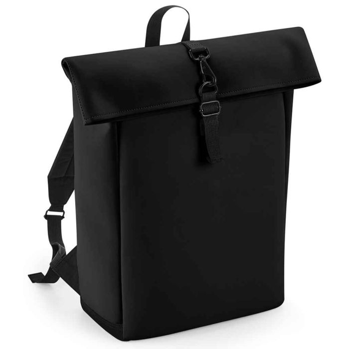 BagBase Matte PU Roll-Top Backpack - Black - ONE