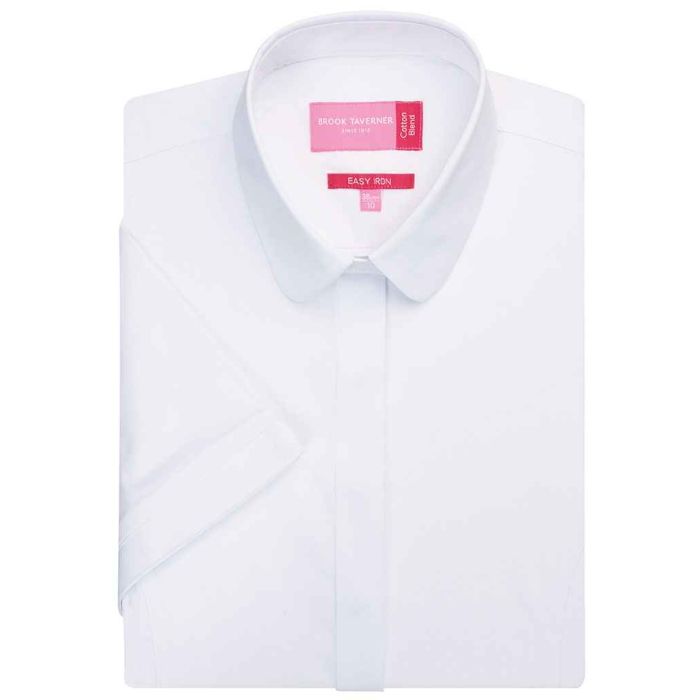 Brook Taverner Ladies Soave Short Sleeve Poplin Shirt - White - 8