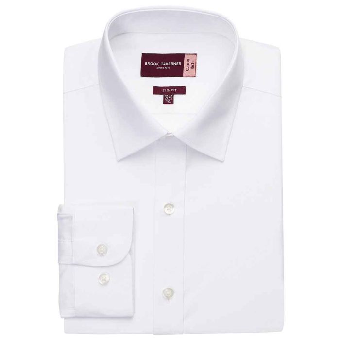 Brook Taverner Alba Long Sleeve Slim Fit Poplin Shirt - White - 14