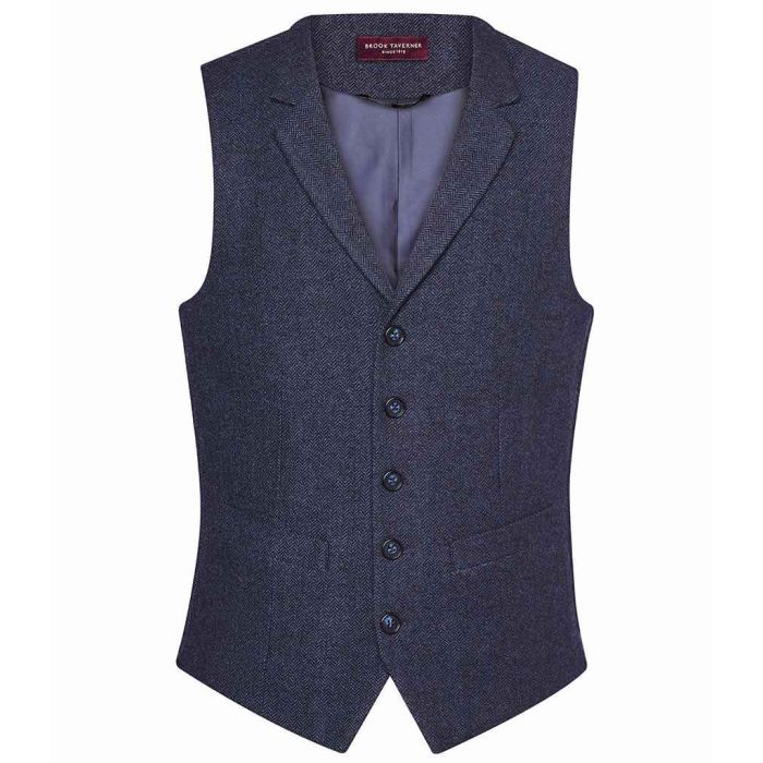 Brook Taverner Memphis Waistcoat - Navy Herringbone - S