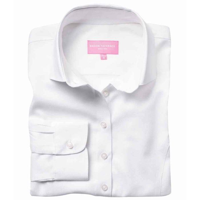 Brook Taverner Ladies Aspen Long Sleeve Oxford Shirt - White - 8