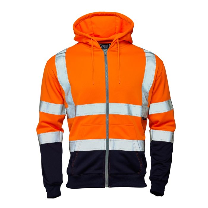 Hi Vis Orange/Navy 2 Tone Hooded Zipped Sweatshirt main product photo