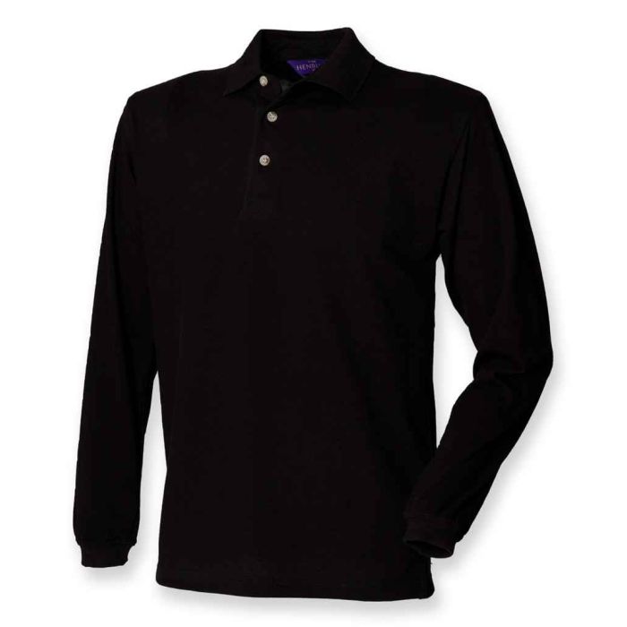 Henbury Long Sleeve Cotton Pique Polo Shirt