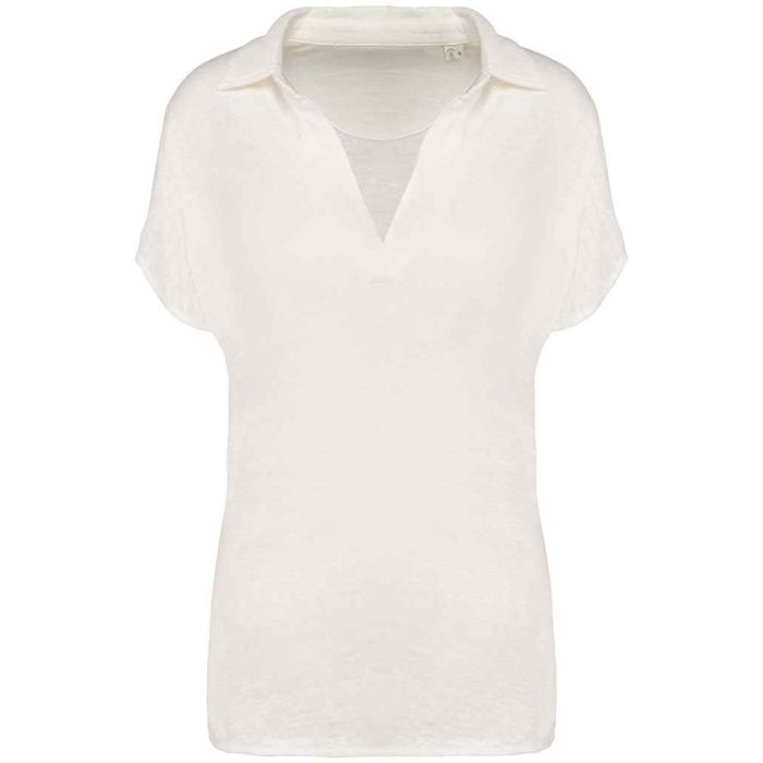 Native Spirit Ladies Linen Polo Shirt - Ivory - XS