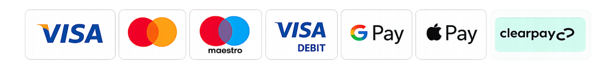 Visa, Mastercard, Amex, Apple Pay, Google Pay, PayPal accepted